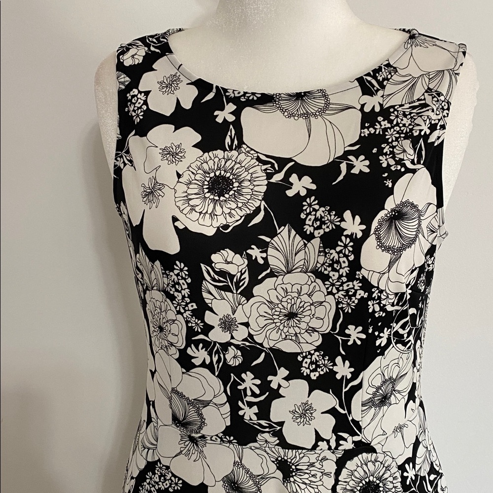 Talbots Black and White Floral Fit and Flare Midi Dress